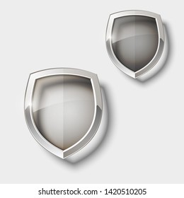 Two Protect guard color glass shield concept. Safety badge protection icon. Privacy transparent banner shield. Security glass label. Presentation 2 transparent sticker shield. Defense safeguard badge