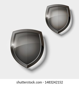 Two Protect guard color glass shield concept. Safety badge protection icon. Privacy transparent banner shield. Security glass label. Presentation 2 transparent sticker shield. Defense safeguard badge