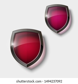 Two Protect guard color glass shield concept. Safety badge protection icon. Privacy transparent banner shield. Security glass label. Presentation 2 transparent sticker shield. Defense safeguard badge