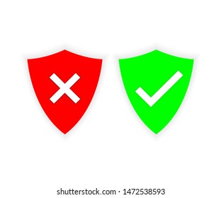 Two protective shields are trimmed against a white background. One open another closed. Green and red objects. Vector illustration
