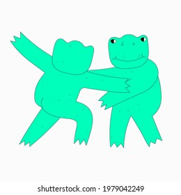 Two Psychedelic Green Frogs Of The 70s Are Dancing. Hippie Quirky  Amphibian Characters. Neon Acid Vintage Pets. Indie Kid Style. Funny Bizarre Frogs Couple Stickers.silhouette For Plotter