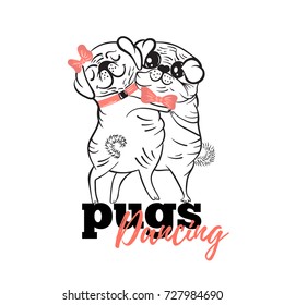 Two pug dancing the waltz.Vector illustration.