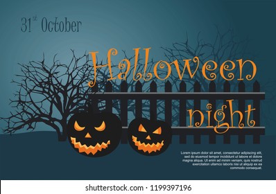 Two Pumpkin on dark background.  Halloween Vector Illustration 