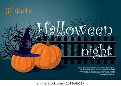 Two Pumpkin on dark night background. Happy Halloween