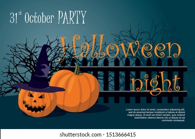 Two Pumpkin on dark night background. Happy Halloween