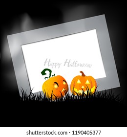 Two pumpkins Halloween and Empty photo frame Design