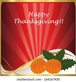 two pumpkins with leaves in a striped red background
