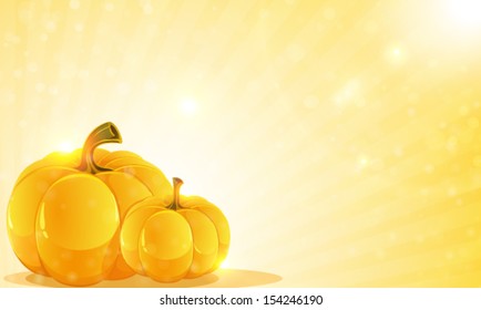 Two pumpkins on a shining background. Abstract Halloween background