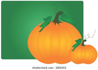 Two Pumpkins over gradient green background.