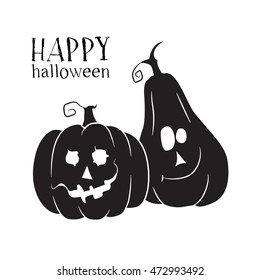 Two pumpkins smile. Halloween symbol. Vector simple icon.
