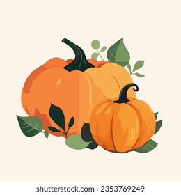 Two pumpkins surrounded by fall leaves