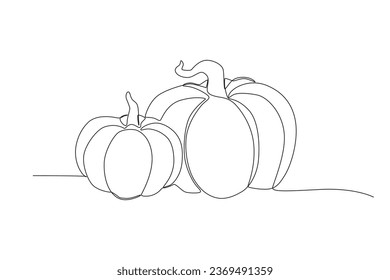 Dos calabazas que simbolizan el día de Acción de Gracias. Dibujo de una línea de Acción de Gracias