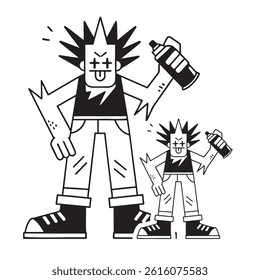 Two punk style characters holding cans