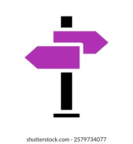 Two Purple Directional Signs pointing right and left