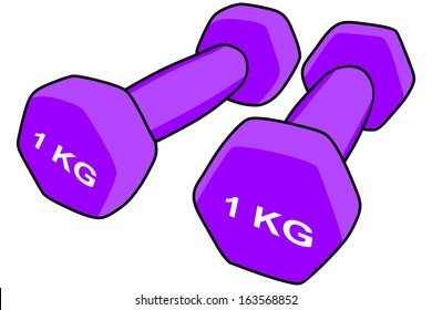 Two purple dumbbell isolated on white background, vector illustration