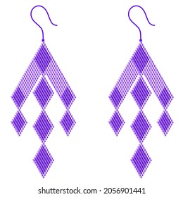 Two purple earrings composed of rhombuses in a combination of light and dark purple, which are built of 3D cubes