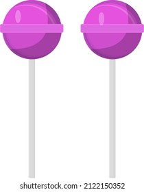 Zwei violette Lolipops, Illustration, Vektorgrafik auf weißem Hintergrund.