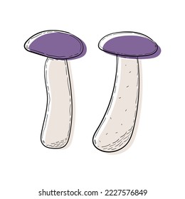 Dos hongos morados. Resumen conjunto moderno de iconos de hongos aislados en un fondo blanco. Para Internet, impresión, diseño de productos, logotipo. Línea, contorno. Ilustración plana de vectores dibujada a mano.