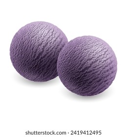 Zwei violette Partien von kaltem, süßem Eis oder Gelato in Sortiment einzeln auf weißem Hintergrund