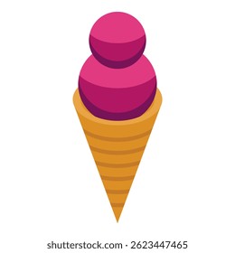 Two purple scoops of ice cream are sitting on top of a waffle cone