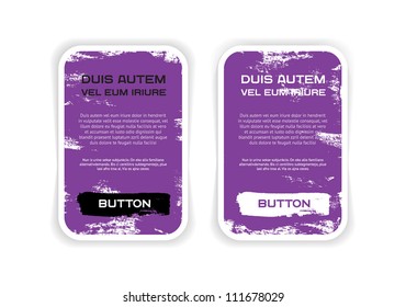 Two purple vector grungy rectangular paper stickers / banners / badges / labels with hand painted / cracked paint worn out  backgrounds