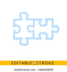 Two puzzle icon. Line doodle sketch. Editable stroke icon.