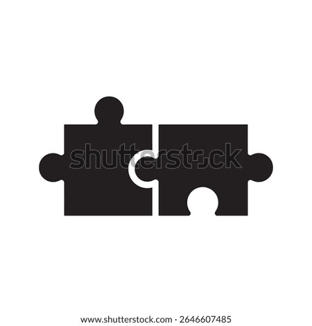 Two puzzle pieces connecting icon representing a business solution a teamwork partnership and a successful strategy for a project a perfect fit vector solid glyph icon