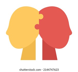 Dos piezas de rompecabezas en forma de ícono sólido de cabeza humana. Salud mental. Educación, conocimiento, psicología, símbolos lógicos. Ilustración plana del vector
