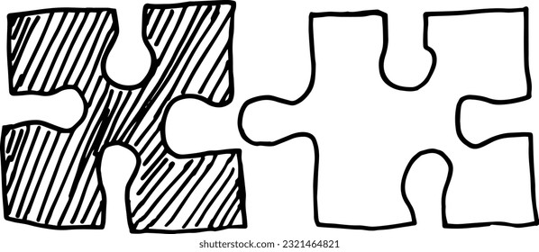 Two puzzle pieces hand drawn illustration