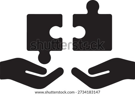 Two puzzle pieces icon connecting hands symbolizing honest negotiation in silhouette