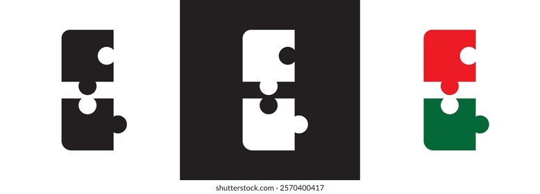 Two  puzzle pieces joined together.   isolated on white and black background. vector illustration. EPS 10