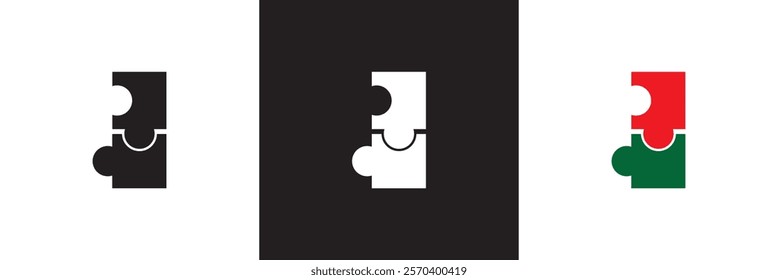 Two  puzzle pieces joined together.   isolated on white and black background. vector illustration. EPS 10