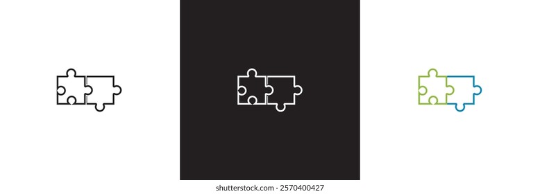 Two  puzzle pieces joined together.   isolated on white and black background. vector illustration. EPS 10