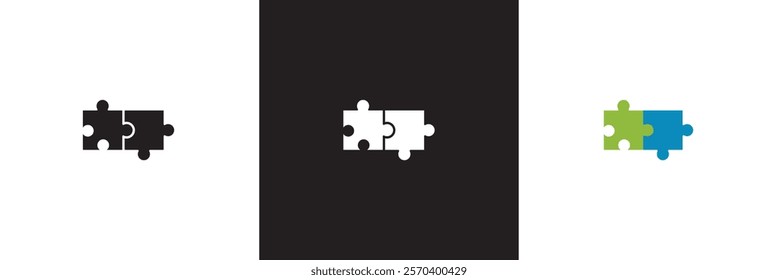 Two  puzzle pieces joined together.   isolated on white and black background. vector illustration. EPS 10