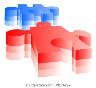 Two puzzle pieces of red and blue color