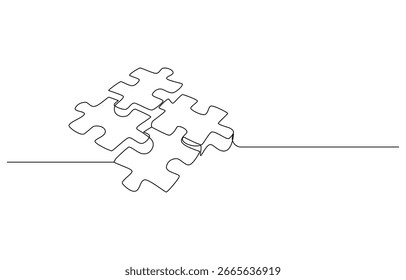 dos piezas de rompecabezas de una sola línea de arte, dos rompecabezas de línea de rompecabezas piezas de dibujo continuo de una línea. Icono de rompecabezas de una sola línea de arte. Piezas conectadas del rompecabezas