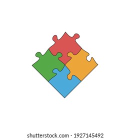 Two puzzle pieces vector isolated colored logo, puzzle chain. Game logo, fresh idea concept.Stock Vector illustration isolated
