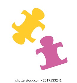 Two puzzle pieces, yellow and pink, symbolizing teamwork and collaboration great for business, teamwork, puzzles, problem solving concepts