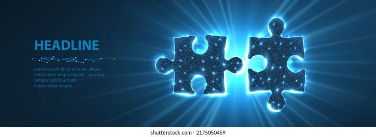 Two puzzles in back light. Digital solution, partners cooperate, matching solution concept. Partnership agreement, successful business strategy, team work, company merge symbol. Abstract concept