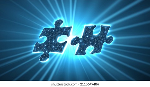 Two Puzzles. Digital Solution, Successful Collaboration, Partners Cooperate, Implement Merge, Matching Concept. Partnership Agreement, Successful Business Strategy, Team Work, Company Merge Symbol