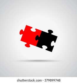 Two puzzles pieces icon, red and black,  vector 