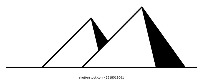 Two pyramids with clean lines, one smaller and set slightly behind the larger one. Ideal for travel, history, ancient architecture, minimalism, geometric design. Simple stylish details. Minimalist