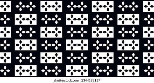 Two quadruple abstract petals on a checkered surface. Rectangles containing two petal shapes, checkerboard pattern. Design for textile, pillows, clothing, background, wrapping, notebooks.