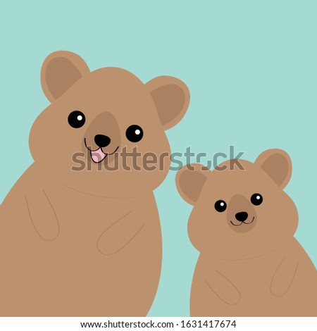 Two quokka head face silhouette family set. Pink blush cheeks. Cute cartoon funny pet baby character. Funny kawaii smiling animal. Happy Valentines Day. Flat design Blue background. Vector