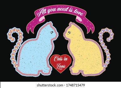 Two quote in one design 'All you need is love' and 'Cats in love'. And designed with cat paw around the cat.