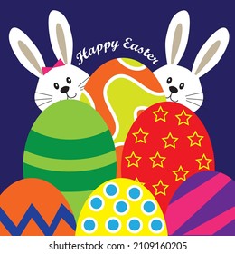 Two Rabbit with Easter Eggs Illustration Vector