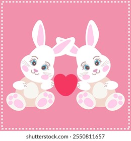 two rabbit heart, banny  lovers, valentines day, love couple, celebration romantic, easter