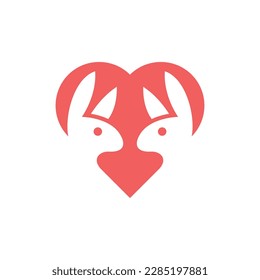 Two rabbit love romance modern logo