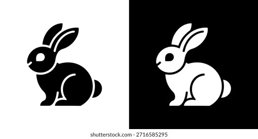 Dos siluetas de conejo, presentadas en blanco y negro contrastante, crean una composición visualmente equilibrada.
