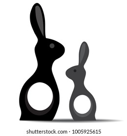 Two rabbits look at each other. Abstract figurines. Vector illustration.